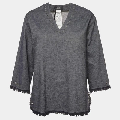 Haut à manches longues Max Mara bleu en denim embelli S - Photo 1/4