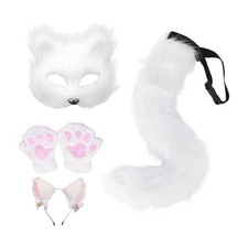 Fox Ears Headband and Tail Set Cute Plush Hair Hoop for Stage Role Play Birthday