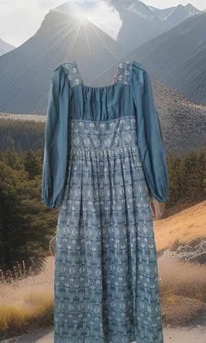 VTG 70s Candi Jones Maxi Dress XS Blue Hippie Boho Cottagecore Farmhouse Prairie - Picture 2 of 9