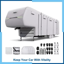 Waterproof Top 5th Wheel RV Cover for 33'-37' Camper Cover Windproof Silver Tone