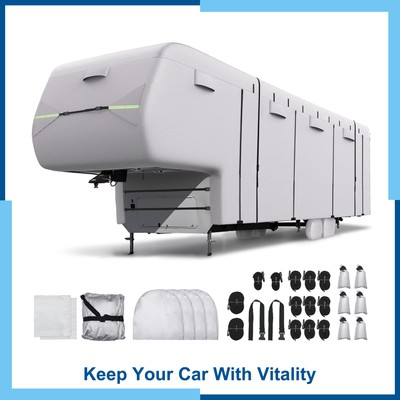 #ad Waterproof Top 5th Wheel RV Cover for 33#x27; 37#x27; Camper Cover Windproof Silver Tone $253.17