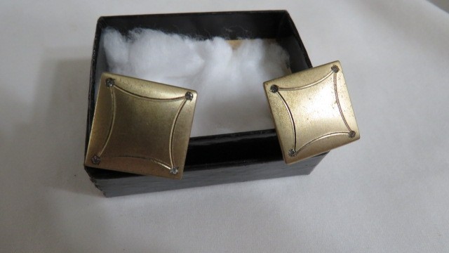 Cuff Links, Anson, Vintage, USA 1938, Square,Gold Tone,White Stones, Unisex