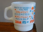 Vintage FIRE-KING Milk Glass MUG Zodiac  AQUARIUS  MCM - Free Ship