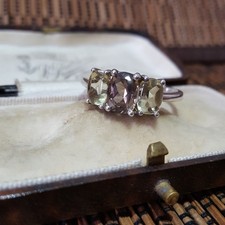 925 Sterling Silver Ring, Smoky Quartz And Green Amethyst, Size W.5 US 11.25