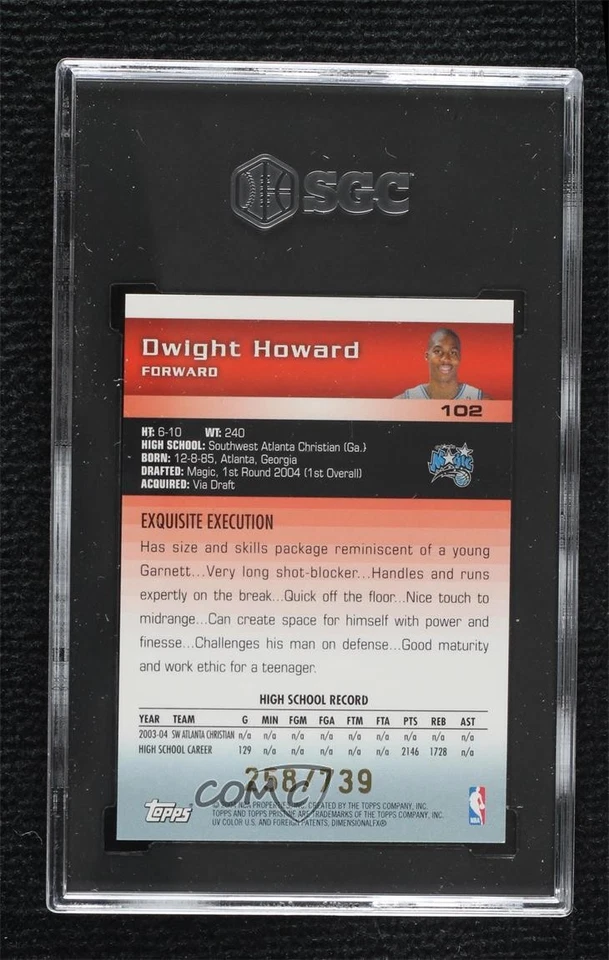 2004-05 Topps Pristine /739 Dwight Howard #102 SGC 9.5 Mint+ Rookie RC HOF - Image 2 of 2