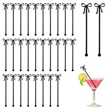 30 Pack Coquette Acrylic Bow Drink Stirrers Cocktail Swizzle Sticks Black