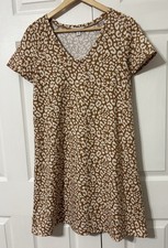 Nine West Women’s Leopard Print T Shirt Dress Short Sleeve Cream/Brown M