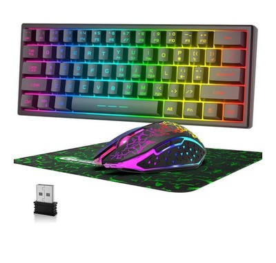 60 % kabellose Gaming Tastatur Maus Combo RGB Hintergrundbeleuchtung 2,4 GHz leise UK
