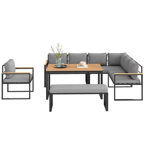 Outsunny 9 Seater Outdoor Corner Sofa Set with Wide and Deep Seats Natural - Picture 11 of 11