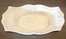 VIETRI Incanto Stone White Baroque Au Gratin Dish Italy EUC 12" long