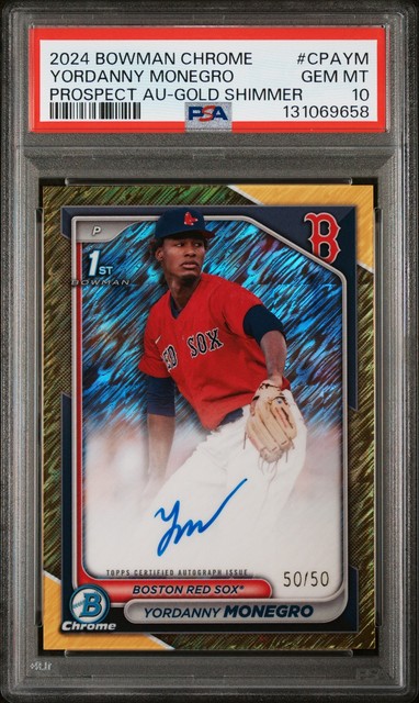 2024 BOWMAN CHROME PROSPECT AUTO GOLD SHIMMER YORDANNY MONEGRO 50/50 PSA 10