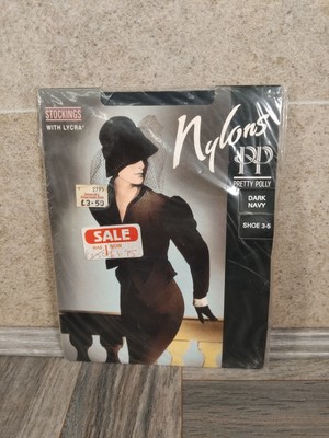 Vintage Paar Pretty Polly Nylons Strümpfe Dark Navy Gr. 3-5 Neu