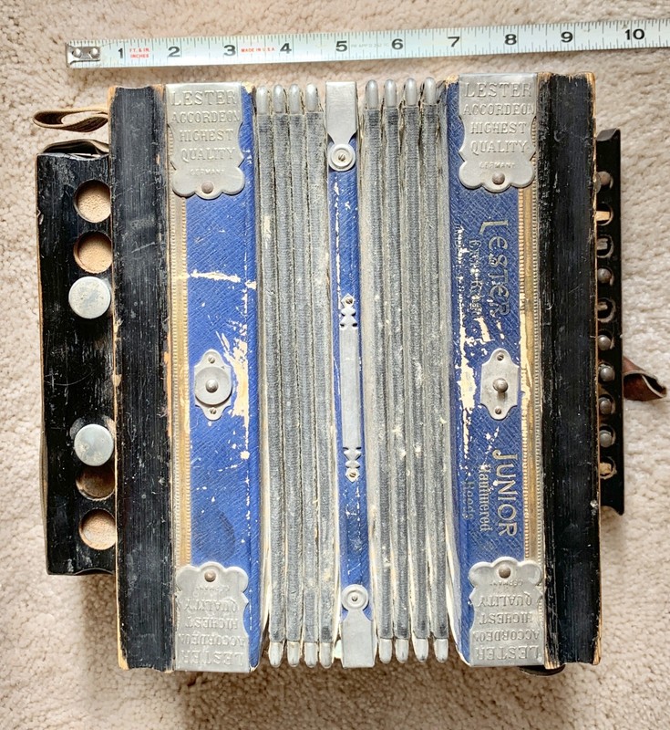 Antique Vintage Lester Button Box Accordion Hand Made Steel Bronze Reeds Germany