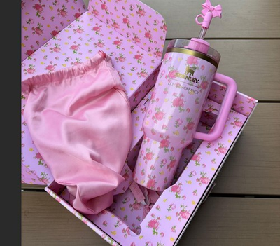 #ad Stanley x LoveShackFancy Ibiza Sunset 40oz Quencher H2.0 Tumbler Pink Floral $60.00