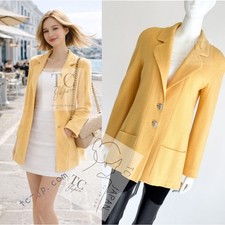 CHANEL 99C Vintage Soft Yellow CC Button Wool Tweed Jacket & Tops 40 US12