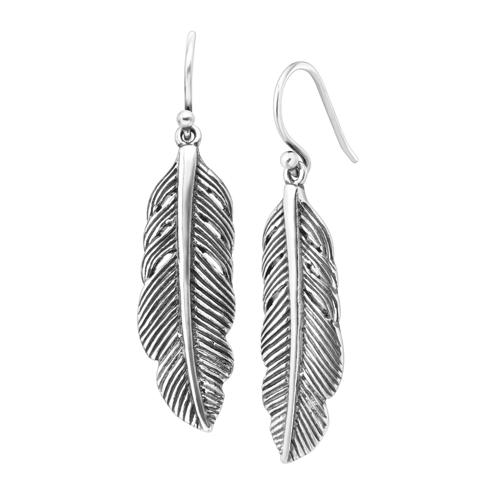 Sterling Silver Etched Feather Drop Dangle Earrings Fine Jewelry Gift