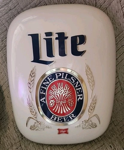 Vintage Miller Lite Beer Hanging Curved Plastic Bar Advertising Sign