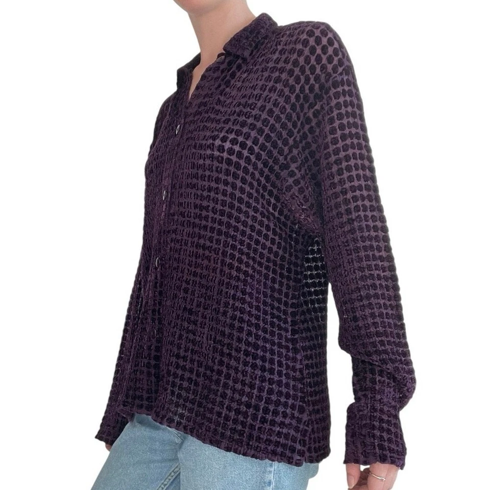 Coldwater Creek Vintage Purple Sheer Polka Dot Button Down Cardigan  - Image 2 of 4