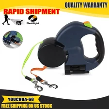 Dual Pet Leash Retractable Reflective Lead 360 Swivel Double Dog Walking Leash