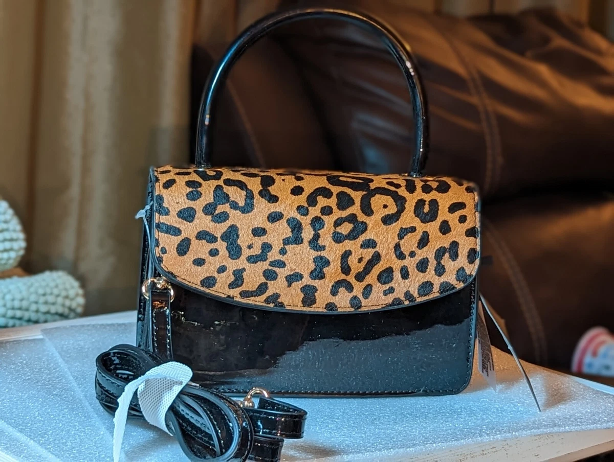 NWT Street Level Purse Vegan Leopard & Black Patent Crossbody