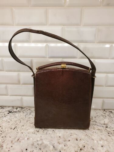 Vintage 1940s Lizard Brass Skin Frame Handbag Pur… - image 1