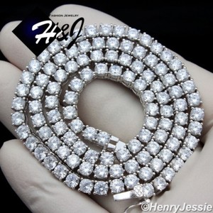 Authentic 16-30"MEN WOMEN 14K WHITE GOLD PLATED ICY BLING CZ 4MM 1 ROW TENNIS NECKLACE*NB1