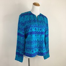 ADRIANNA PAPELL Womens sz 6 Textured Blue Purple Print 100 Silk Evening Jacket