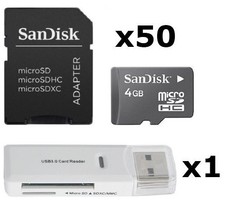 50 Pack SanDisk 4GB MicroSD Micro SDHC Class 4 SDSDQAB-004G Memory Card Adapter