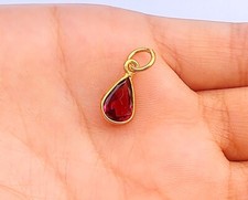 Natural Garnet Gold Charm Pendant , 18K Gold Charm Necklace , Handmade Charm