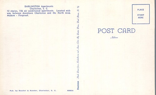Darlington Apartments Charleston South Carolina 1953 Advertising Postcard - Picture 2 of 2