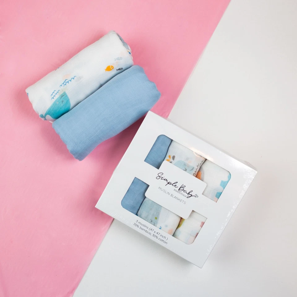 Bulk Box of 24 Boy Muslin Swaddle Sets – Free Shipping – Baby Shower Gift - Image 4 of 4