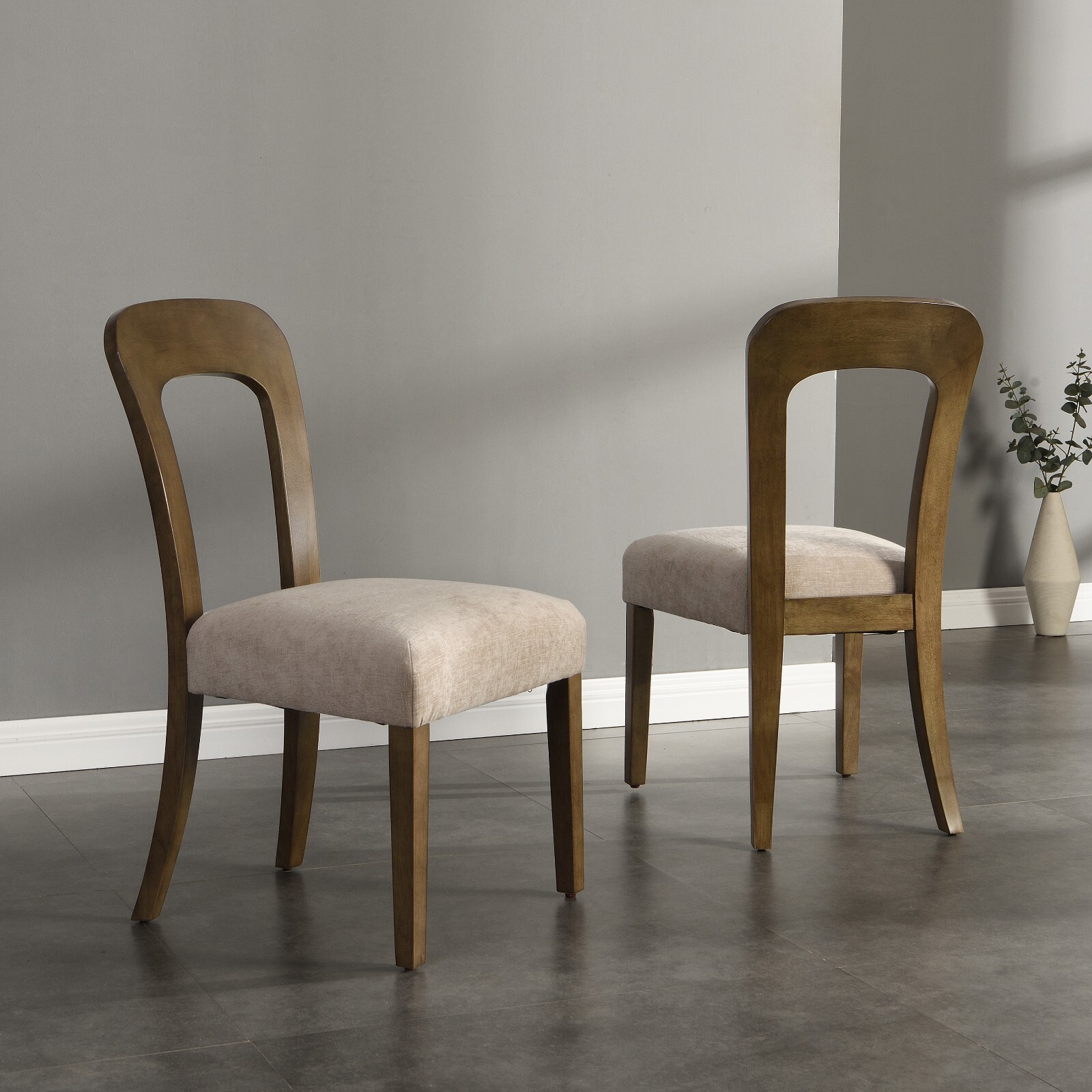 Modern Beige Upholstered Dining Chairs Set of 2 for Kitchen & Side Seating