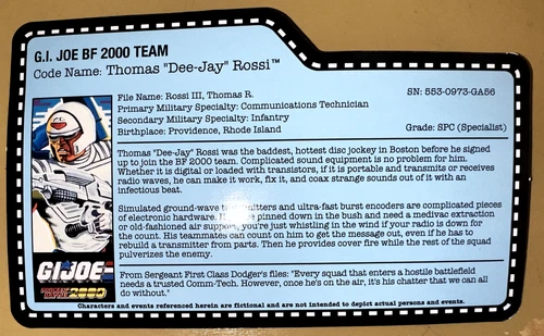 GI JOE BATTLE FORCE 2000 DEE-JAY FILECARD ONLY 2017 CLUB CONVENTION EXCLUSIVE