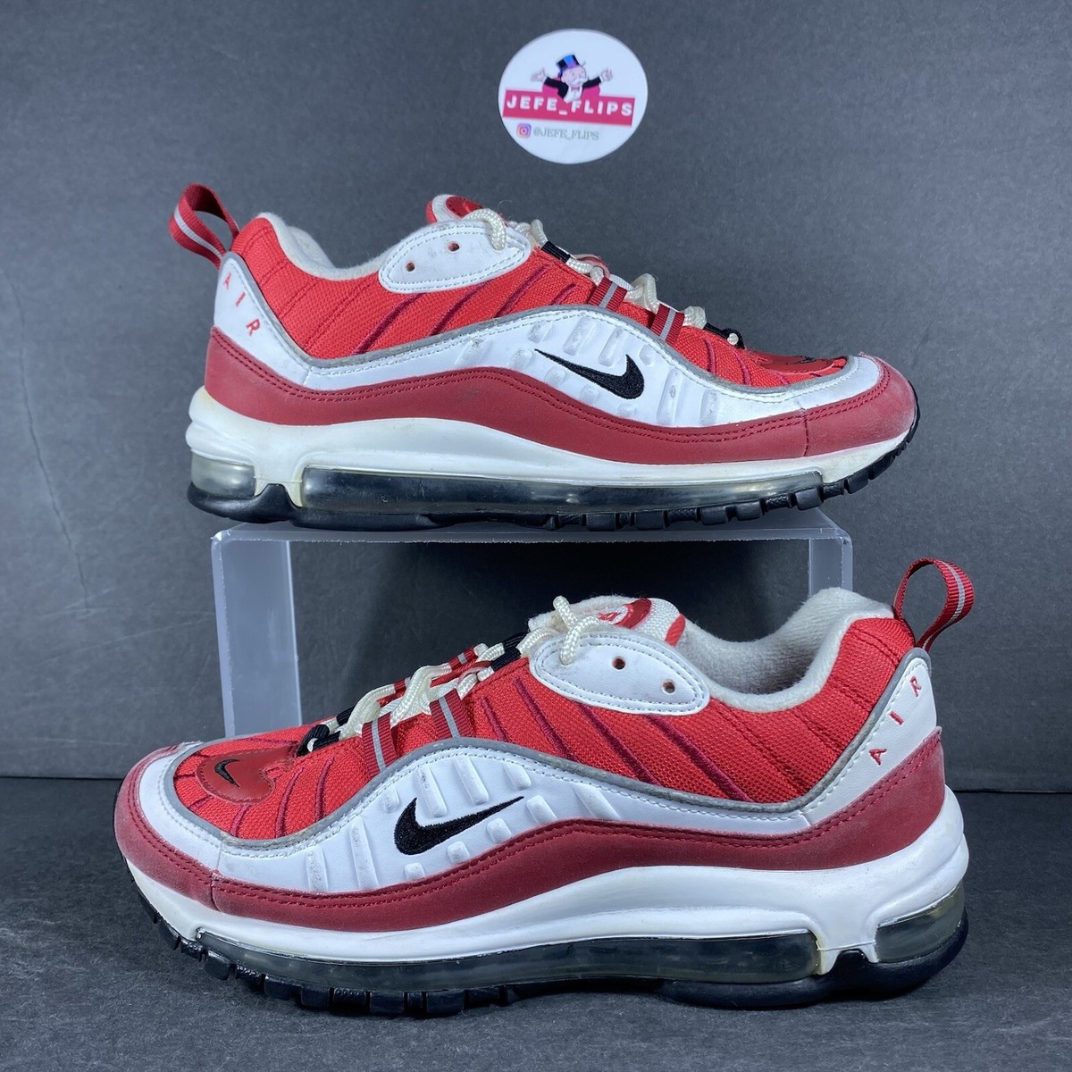 Nike Air Max 98 White Gym Red Athletic Shoes Sneakers AH6799-101 Women Sz 