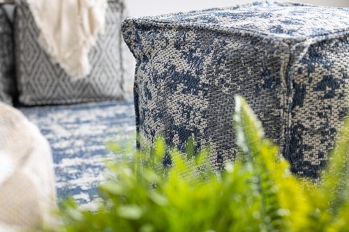 Modern beautiful POUFFE "SQUARE" for sitting 50x50x50 cm light grey / navy BOHO - Picture 3 of 6