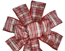 10" Hand Made Red and White Plaid Wired Bow - Christmas Wreath Holiday Valentine
