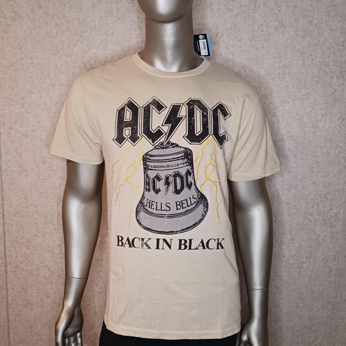 ACDC Mens T Shirt Size Large Hells Bells Back In Black Off White Band Tee