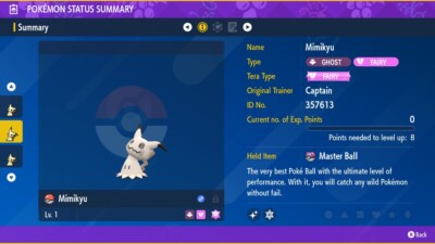 Pokemon Scarlet Violet Ultra Shiny 6IV Mimikyu Fast Trade - FREE Masterball