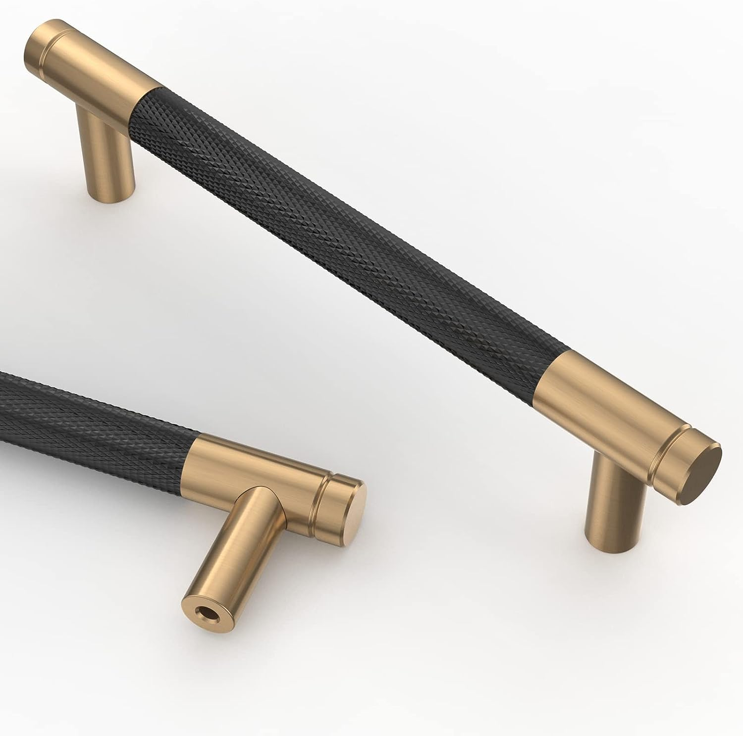 10 Pack 5 Inch(128Mm) Matte Black and Champagne Bronze Cabinet Pulls Knurled Cab