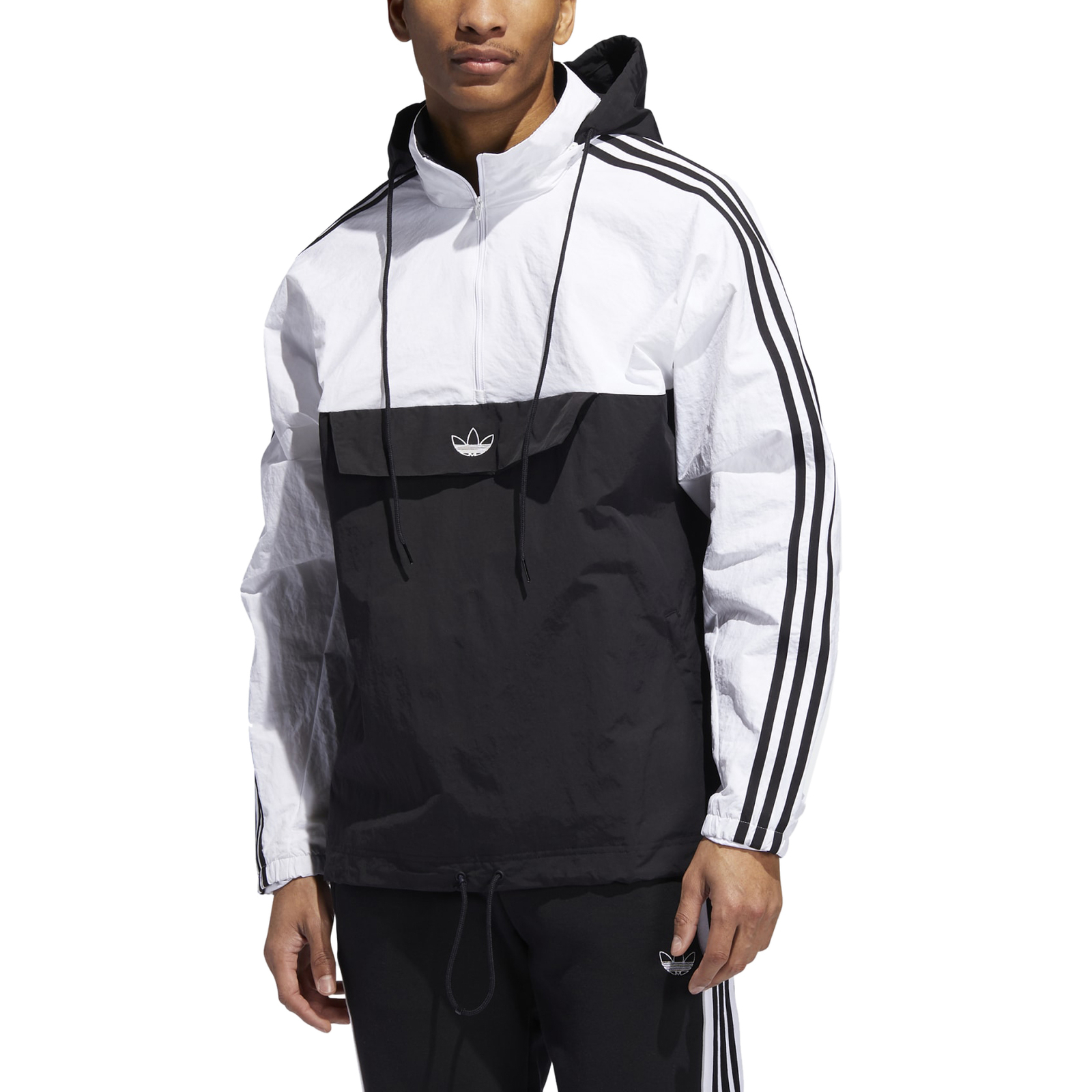 adidas Men&#039;s Half-Zip Anorak Hooded Windbreak Jacket - Black/White | eBay