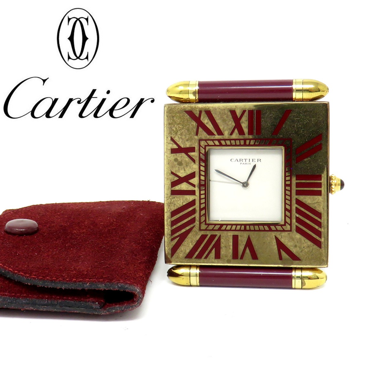 NYJEWEL CARTIER Vintage Desk Folding Alarm Quartz Travel Clock W