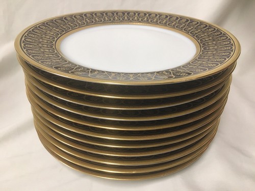 (11)Chas Haviland Limoges Incrustation Polie a l'agate Cobalt 10.3" DINNER PLATE - Picture 3 of 9