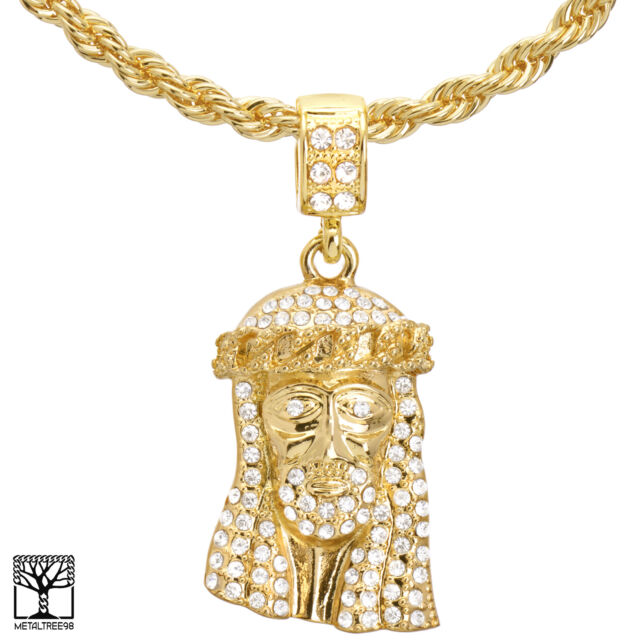 Men&#039;s Fashion Gold Plated Jesus Face Pendant 22" Chain Necklace HC 1175 G