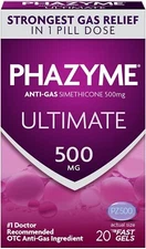 Phazyme Ultimate Gas Bloating Relief Works in Minutes 500 Mg Simethicone Fast Ge