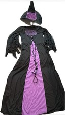 Women  s Wicked Witch Purple And Black Costume Long Fancy Dress.