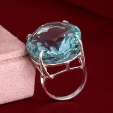 Lab Created Aquamarine 85 Ct Solid 925 Silver Oval Shape Ring for Wedding