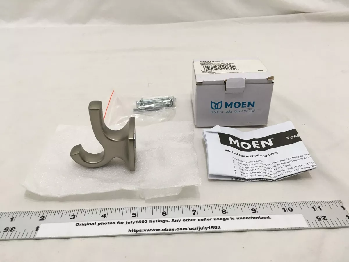 1) NEW Moen Voss Double Robe Hook Spot Resist - BRUSHED NICKEL - YB5103BN