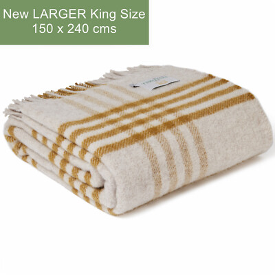 EXTRA GROSSE TWEEDMILL 100% Wolle Schlafsofa Decke HEX ENGLISCH SENF BEIGE ÜBERWURF