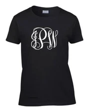 Personalized Women's Initials Vine Monogram T-Shirt Ladies Tee