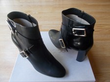  1195 Jimmy Choo Dee Ankle Boots Buckle Black Block Heels sz 40.5 US 10.5 NEW